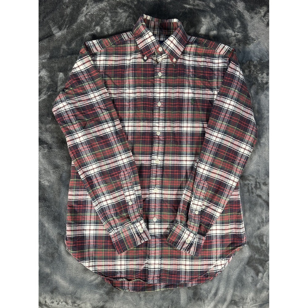 Polo Ralph Lauren Indian Madras Shirt Mens Large Green Plaid Custom Fit Plaid - Picture 2 of 10